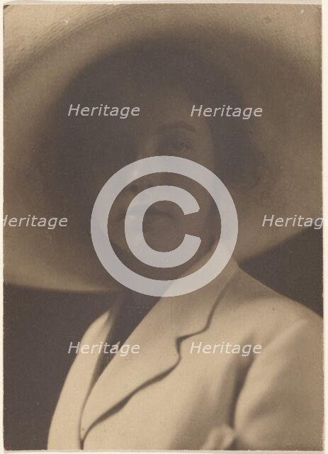 Portrait of a Woman with Large Straw Hat, 1907-1943. Creator: Louis Fleckenstein.