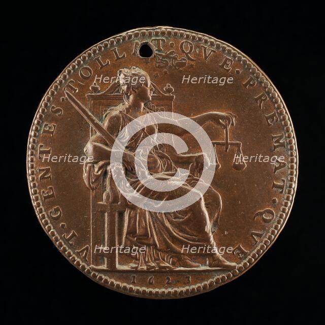 Justice with Sword and Scales [reverse], 1623. Creator: Abraham Dupre.