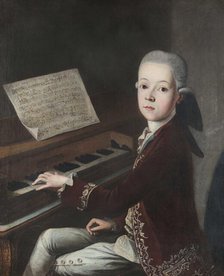 Count Carl Firmian at the harpsichord. Creator: Helbling, Franz Thaddäus (1737-1783).