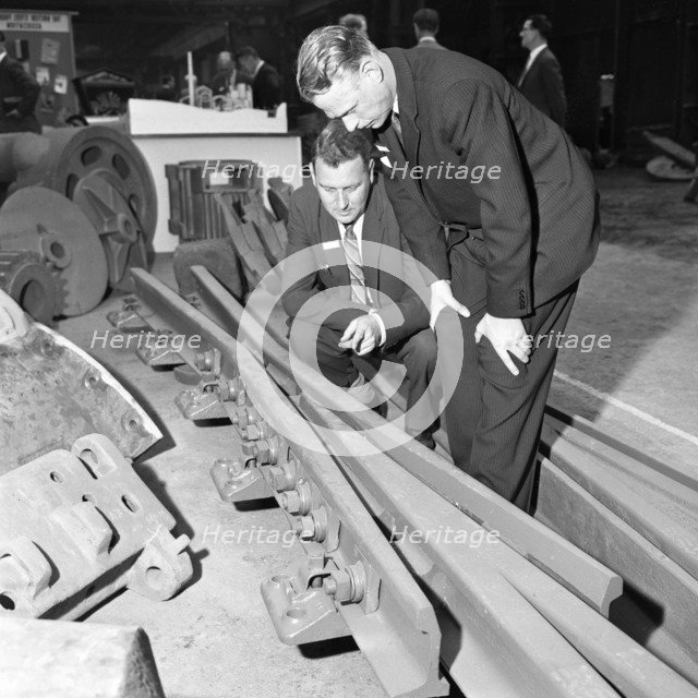 Inspecting a tram junction made at the Edgar Allen Steel Foundry, Meadowhall, Sheffield, 1962. Artist: Michael Walters