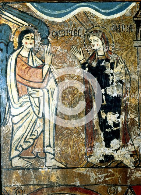 The Annunciation' detail of the altar front of Iguácel, panel painting from the monastery church …