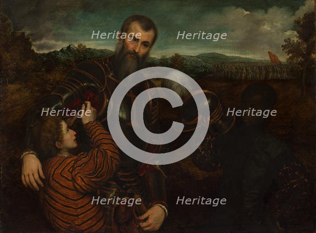 Portrait of a Man in Armor with Two Pages. Creator: Paris Bordone.