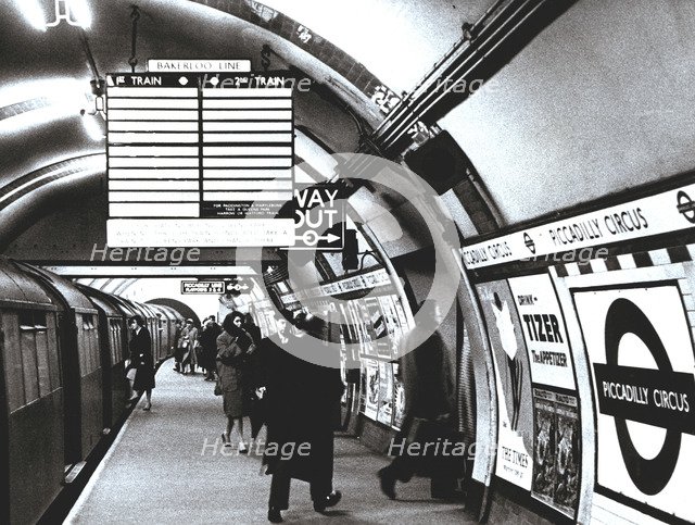 Walk in Picadilly Circus Station, London Underground Railroad, 1950.
