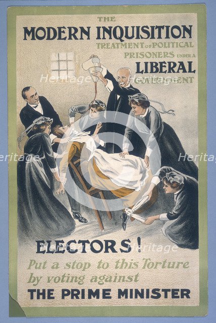 A suffragette prisoner being force-fed, 1910. Artist: A Patriot