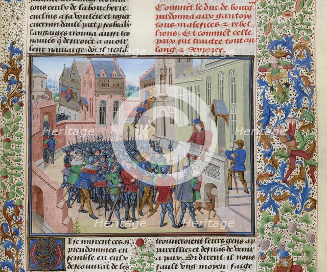 Jean de Heyle reads in Ghent a letter of Philip II the Bold, ca 1470-1475. Creator: Liédet, Loyset (1420-1479).