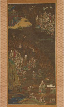 Descent and Return of Amida to Western Paradise with a Believer's Soul (Gosho mandara), c1300. Creator: Unknown.