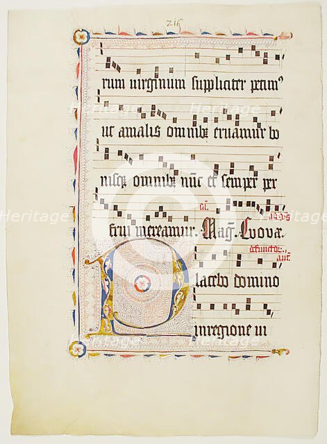 Manuscript Leaf with Initial P, from an Antiphonary, German, second quarter 15th century. Creator: Unknown.