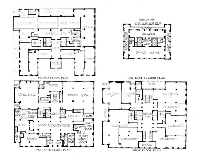Floor plans, the Fraternity Clubs Building, New York City, 1924. Artist: Unknown.