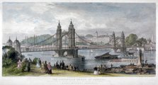View of the suspension bridge at Chelsea, London, 1852.                                        Artist: TA Prior