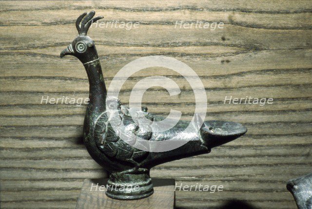 Bronze lamp in the form of a Peacock, c6th-7th century. Artist: Unknown.