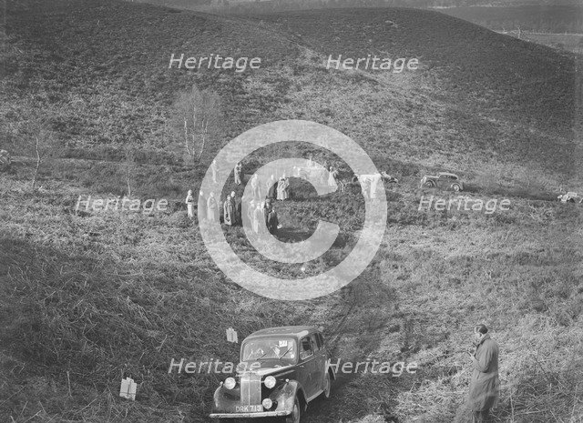 1938 Vauxhall Ten taking part in a motoring trial, late 1930s. Artist: Bill Brunell.