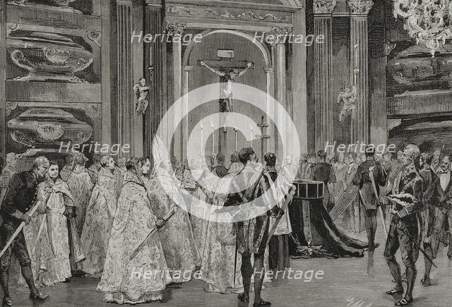 Response for Queen Maria Christina, (1806-1878) as her body is laid to rest in the Royal..., 1878.  Creator: Tomás Carlos Capuz.