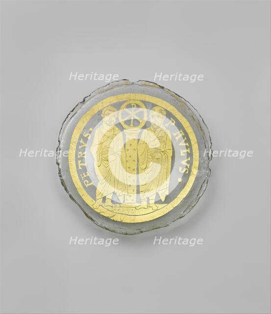 Bowl Base with Saints Peter and Paul Flanking a Column with the Christogram of Christ, late 4th cent Creator: Unknown.