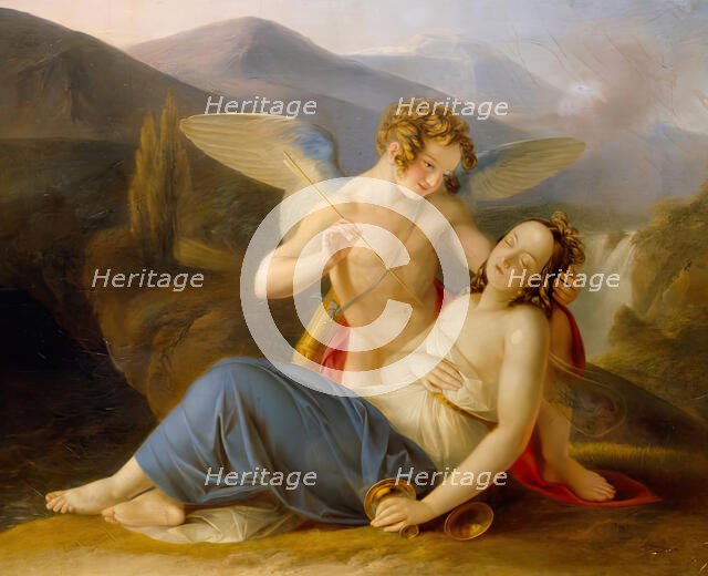 Psyche is awakened from her faint by Cupid's arrow, 1837. Creator: Karl Joseph Aloys Agricola.