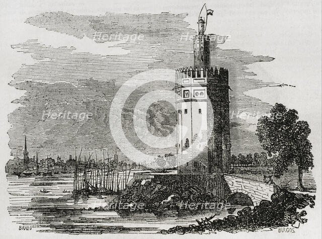 Torre del Oro (The Gold Tower), Seville, Andalusia, Spain, 1852. Creators: Brabo, Burgos.