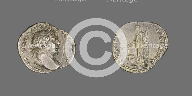 Denarius (Coin) Portraying Emperor Trajan, 98-117. Creator: Unknown.