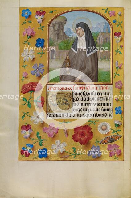 Saint Clara with a Monstrance; Spinola Hours, about 1510-1520. Creator: Workshop of Master of the First Prayer Book of Maximilian.