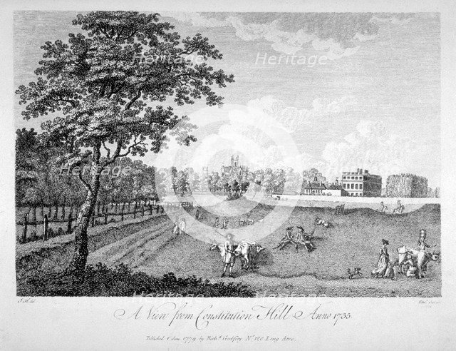 View of St James's Park from Constitution Hill, Westminster, London, 1735 (1779). Artist: Edmund Scott