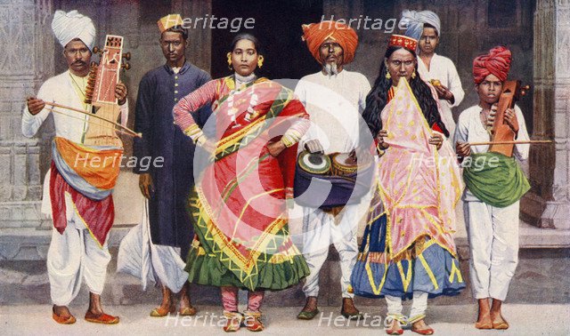 Nautch dancing girls with accompanying musicians, India, 1922.Artist: SR Norton