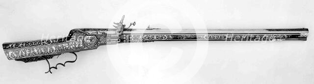 Wheellock Rifle, German, Munich and Augsburg, dated 1668. Creators: Caspar Spat, Elias Becker.