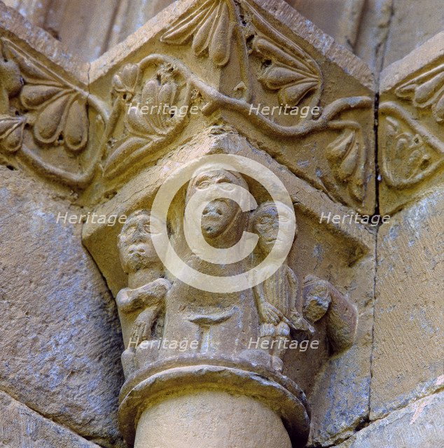  'The Visitation', capital of the front of the church of San Juan de Montañana (Huesca).
