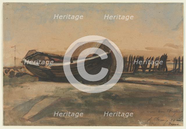 Boat on a Beach, Le Tréport, 1854. Creator: François Bonvin (French, 1817-1887).