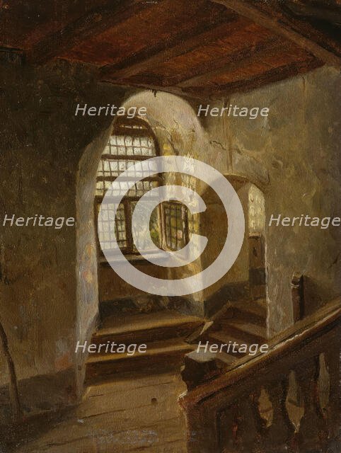 Stairway in a Castle by the Rhine, probably 1854. Creator: Adolph Tidemand.