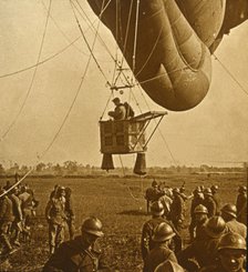 Observation of enemy positions from a barrage balloon, c1914-c1918. Artist: Unknown.