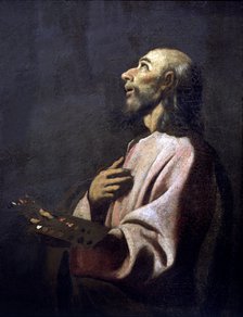  'Saint Luke as a painter before Christ on the Cross', oil painting by Zurbarán, detail, possibly…