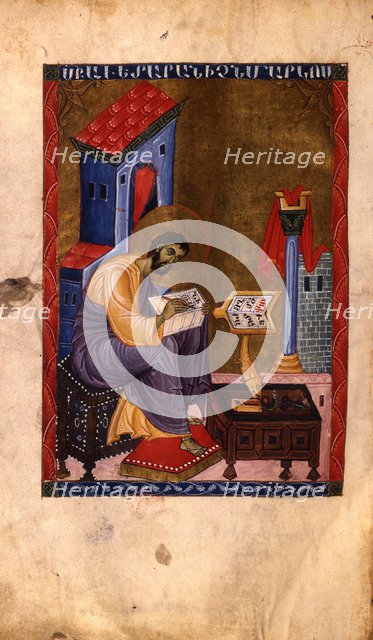 Mark the Evangelist (Manuscript illumination from the Matenadaran Gospel), 13th century.