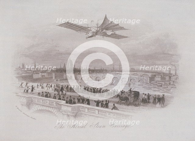 Early flying machine passing over London, c1843. Artist: Anon