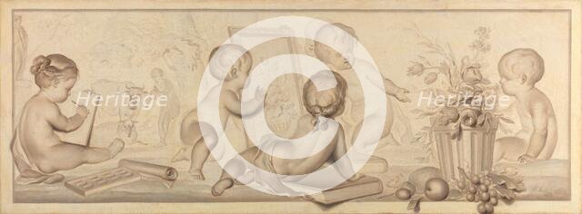 Six Putti with Flowers and Fruit and Attributes of the Art of Drawing, 1782. Creator: Juriaan Andriessen.