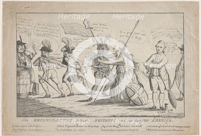 The Reconciliation Between Britannia and Her Daughter America, May 11, 1782. Creator: Thomas Colley.