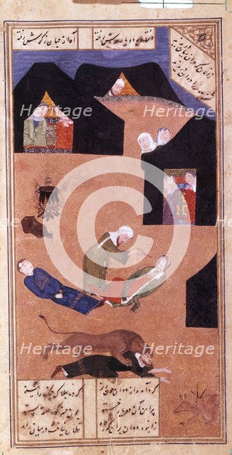 Layla and Majnun faint at Meeting (Manuscript illumination from the Layla and Majnun), Early 15th ce