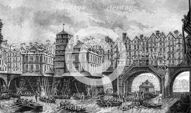 Fight and tournament of the boatmen, River Seine, Paris, 1751 (1882-1884).Artist: Cosson