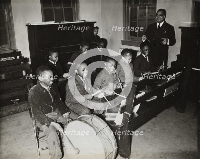 Children's drum class, Central Manhattan Music School, 1938. Creator: Solomon Horn.
