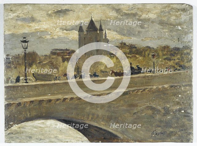 Reconstruction of the tower of Temple prison for the 1889 exhibition, view of the Pont d'Iéna, 1889. Creator: Alexandre Gaston Guignard.