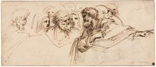 Study of Heads (recto); Crenelated Fortress (verso), 2nd half 1500s. Creator: Agostino Carracci (Italian, 1557-1602).