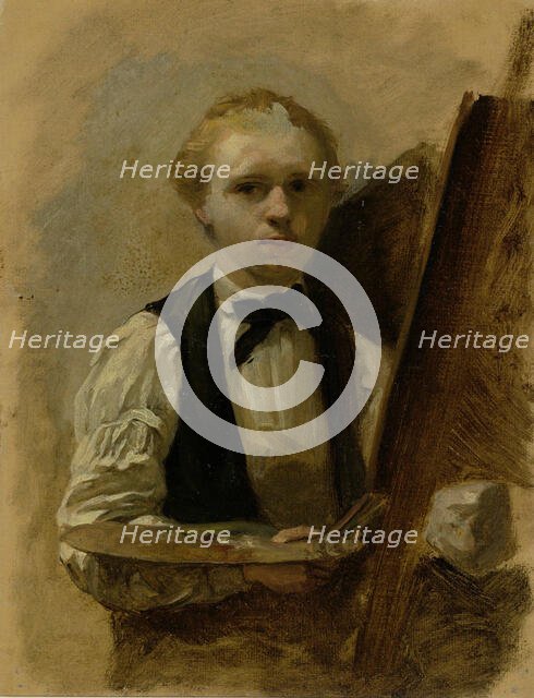 Self-portrait next to easel, 1854-1914.  Creator: Albert Neuhuys.