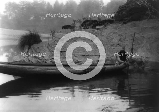 Fishing from canoe-Hupa, 1923. Creator: Edward Sheriff Curtis.