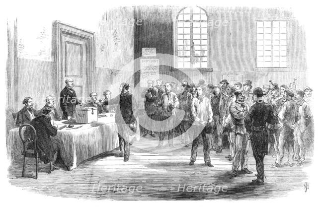 The Elections in France: electors voting at the polling-place in the Faubourg St. Antoine, 1869. Creator: Unknown.