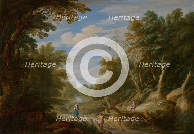 Wooded Landscape with Figures, c1620-1650s. Creators: Alexander Keirincx, Cornelis van Poelenburgh.