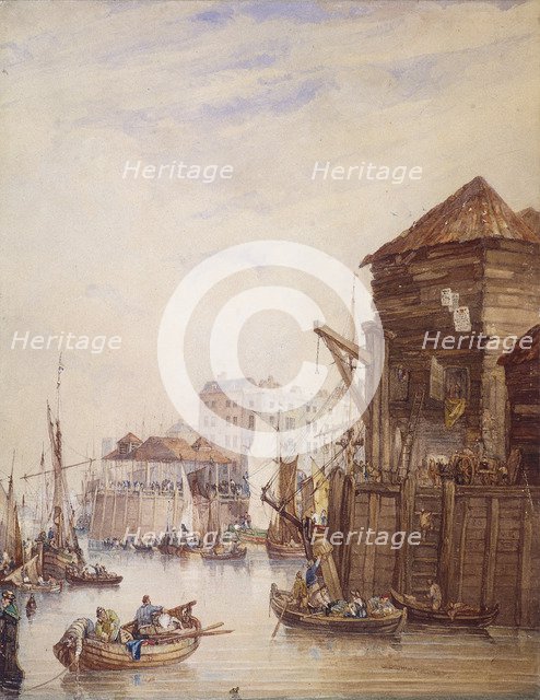 Billingsgate Wharf, London, 1820. Artist: Samuel Owen