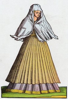 Roman prostitute or courtesan in street dress, 16th century. Artist: Unknown