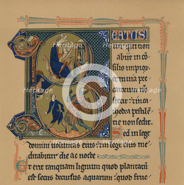 Miniature Initial and Part of a Page from a Psalter, (13th century), 1901. Artist: Unknown