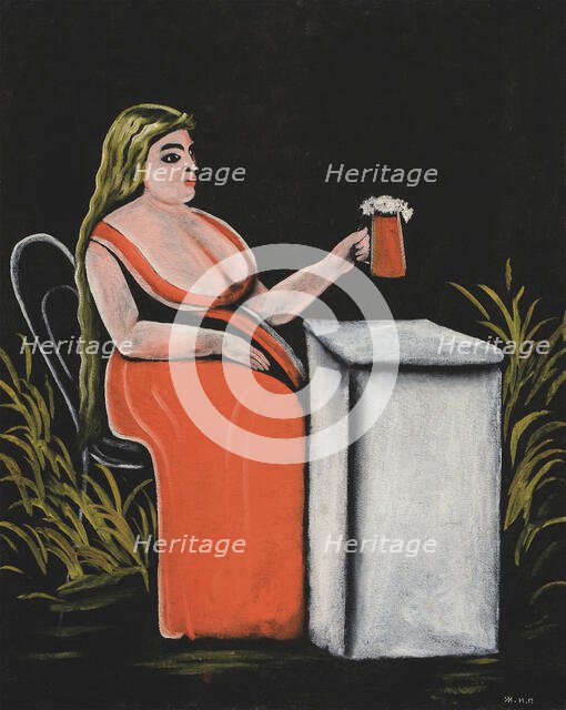 Woman with a Mug of Beer. Creator: Pirosmani, Niko (1862-1918).