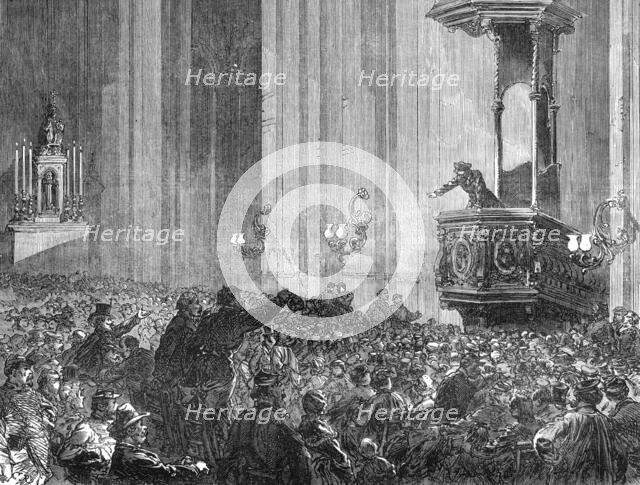 Communist club meeting in the Church of St. Eustache, Paris, 1871. Creator: C. R..