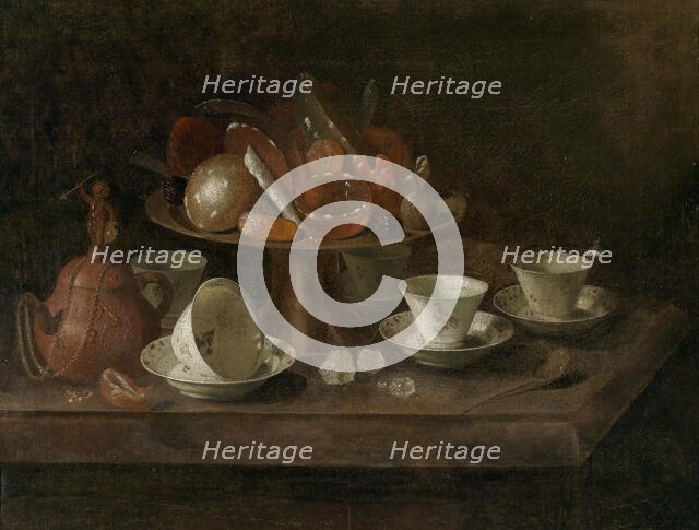 Still life with chocolate cups and a tazza with sweets, Mid of 17th cen. Creator: Roestraten, Pieter Gerritsz van (1630-1700).