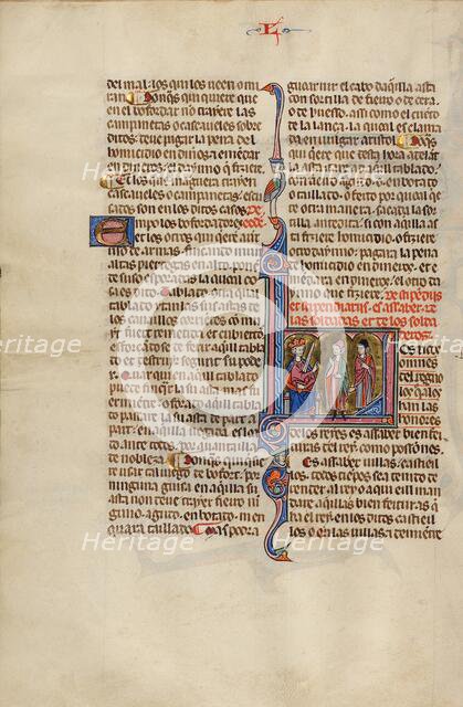 Initial L: Two Men before a King; Vidal Mayor, about 1290-1310. Creator: Unknown.