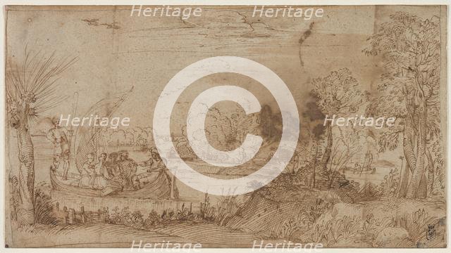 River Landscape with Boats, c. 1590. Creator: Annibale Carracci (Italian, c. 1560-1609).